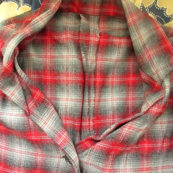 Vintage Women's Flannel Jacket Medium Shadow Plaid 1950's Handmade Chore Cotton - Picture 8 of 8